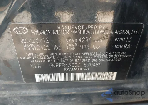 2013 Hyundai Sonata Gls from USA, damaged, VIN 5NPEB4AC0DH570489
